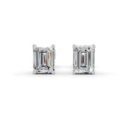 Emerald Cut Real Moissanite 4 Prong Solitaire Stud Earrings Screw Back 14K Gold Plated