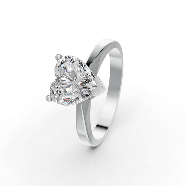 1-5 Ct Heart Cut Real Moissanite V Prong Solitaire Ring 14K Gold Plated