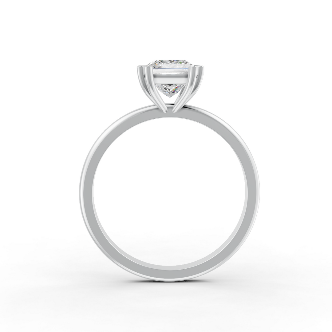 Princess Cut Real Moissanite Double 4 Prong Solitaire Ring 14K Gold Plated