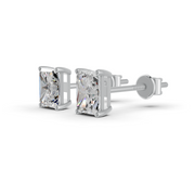 Radiant Cut Real Moissanite 4 Prong Solitaire Stud Earrings Screw Back 14K Gold Plated