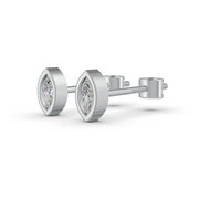 Marquise Cut Real Moissanite Bezel Set Solitaire Stud Earrings Screw Back 14K Gold Plated