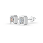 Load image into Gallery viewer, Emerald Cut Real Moissanite Bezel Set Solitaire Stud Earrings Screw Back 14K Gold Plated