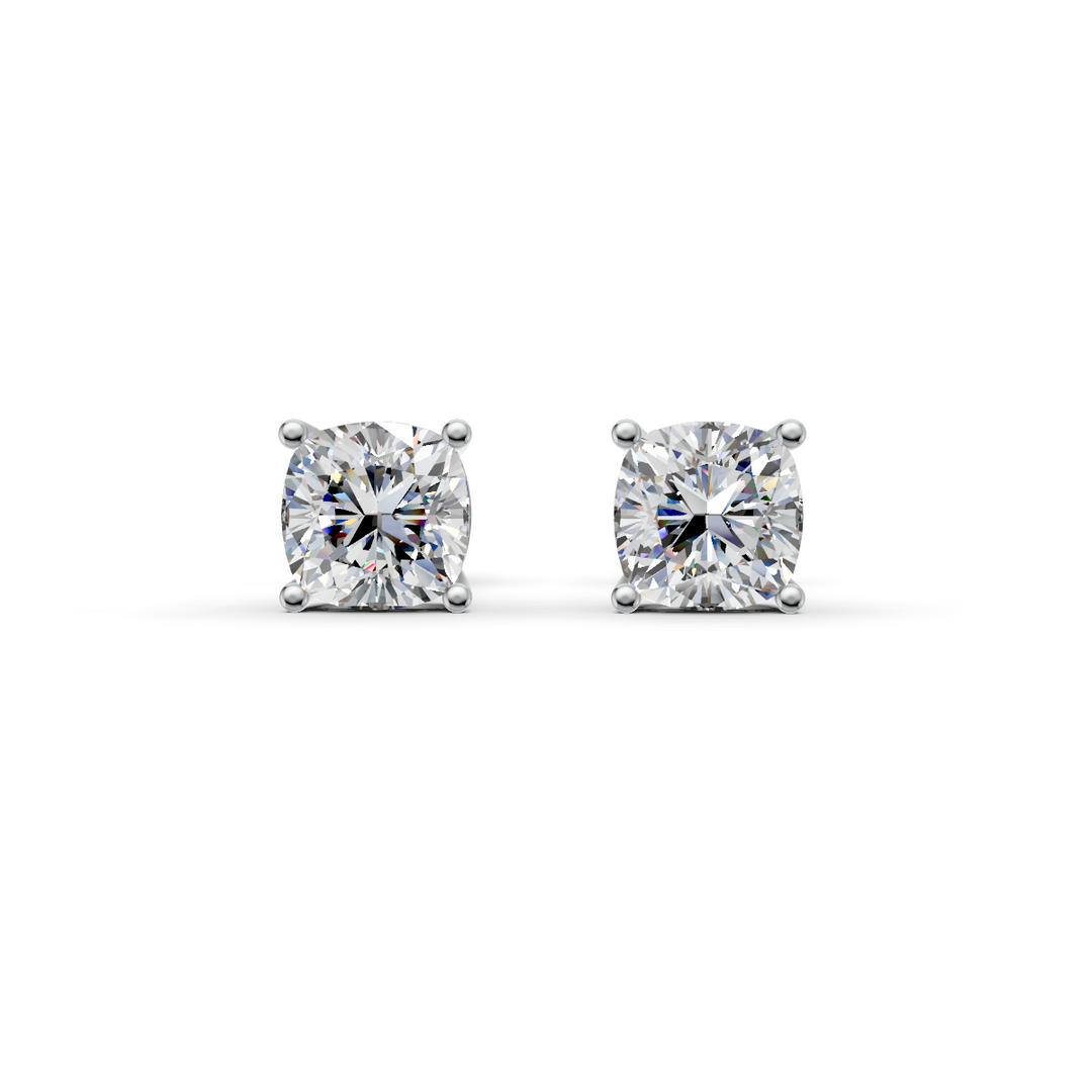 Cushion Cut Real Moissanite 4 Prong Solitaire Stud Earrings Screw Back 14K Gold Plated