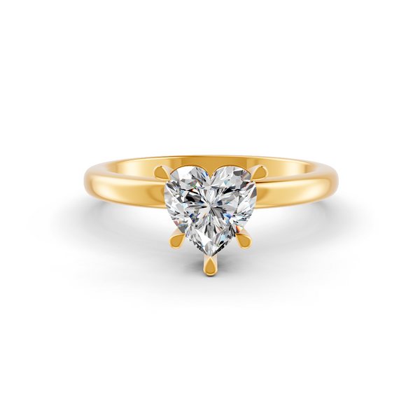 1-5 Ct Heart Cut Real Moissanite 5 Prong Solitaire Ring 14K Yellow Gold Plated