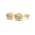 Load image into Gallery viewer, Cushion Cut Real Moissanite Bezel Set Solitaire Stud Earrings Screw Back 14K Gold Plated