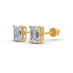 Load image into Gallery viewer, Emerald Cut Real Moissanite 4 Prong Solitaire Stud Earrings Screw Back 14K Gold Plated