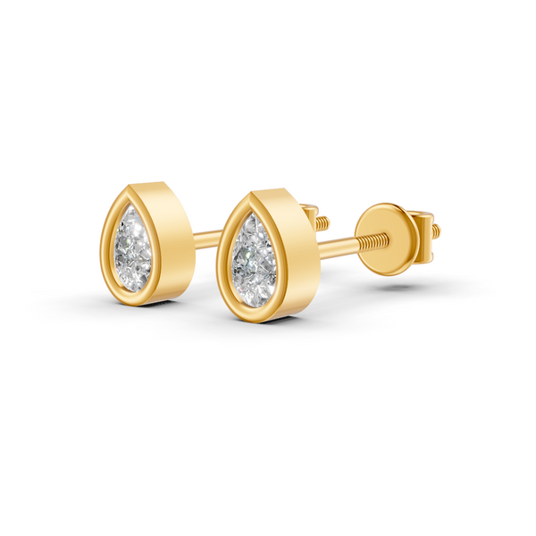 Pear Cut Real Moissanite Bezel Set Solitaire Stud Earrings Screw Back 14K Gold Plated