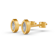 Marquise Cut Real Moissanite Bezel Set Solitaire Stud Earrings Screw Back 14K Gold Plated