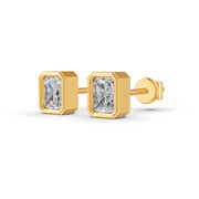 Radiant Cut Real Moissanite Bezel Set Solitaire Stud Earrings Screw Back 14K Gold Plated