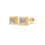 Load image into Gallery viewer, Princess Cut Real Moissanite Bezel Set Solitaire Stud Earrings Screw Back 14K Gold Plated