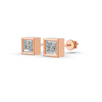Load image into Gallery viewer, Princess Cut Real Moissanite Bezel Set Solitaire Stud Earrings Screw Back 14K Gold Plated