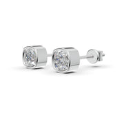 Cushion Cut Real Moissanite Bezel Set Solitaire Stud Earrings Screw Back 14K Gold Plated