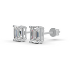 Load image into Gallery viewer, Emerald Cut Real Moissanite 4 Prong Solitaire Stud Earrings Screw Back 14K Gold Plated