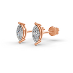 Load image into Gallery viewer, Marquise Cut Real Moissanite 2 Prong Solitaire Stud Earrings Screw Back 14K Gold Plated
