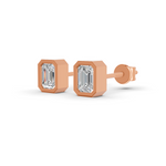 Load image into Gallery viewer, Emerald Cut Real Moissanite Bezel Set Solitaire Stud Earrings Screw Back 14K Gold Plated