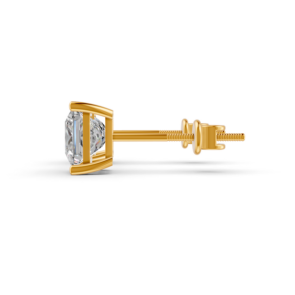 Princess Cut Real Moissanite 4 Prong Solitaire Stud Earrings Screw Back 14K Gold Plated