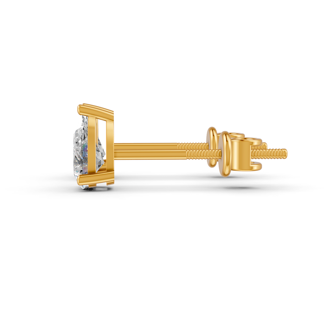 Pear Cut Real Moissanite 3 Prong Solitaire Stud Earrings Screw Back 14K Gold Plated