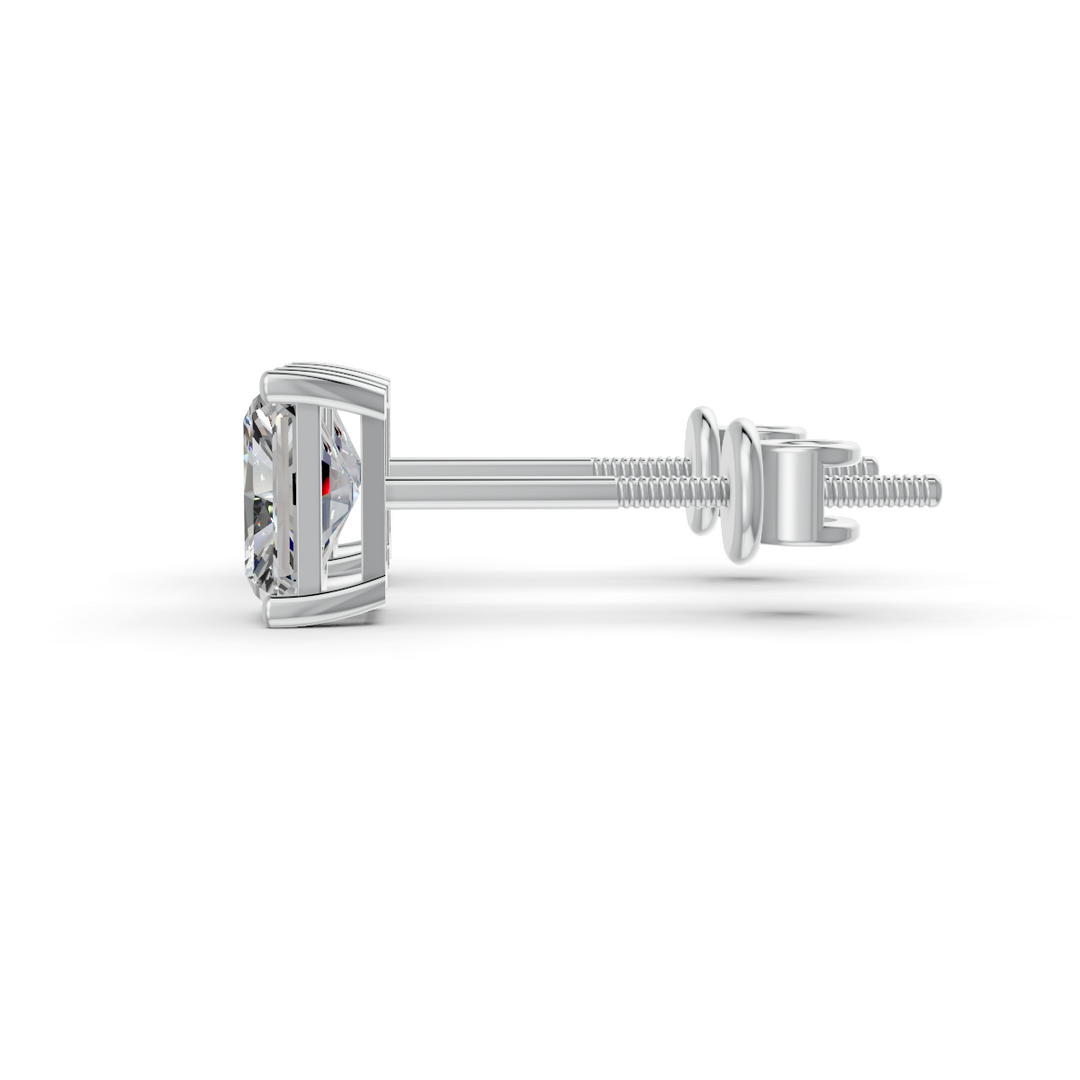 Radiant Cut Real Moissanite 4 Prong Solitaire Stud Earrings Screw Back 14K Gold Plated