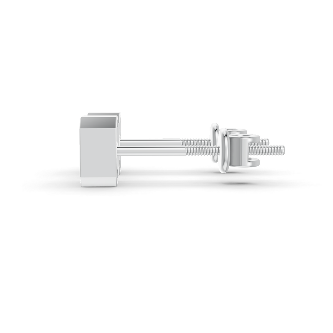 Emerald Cut Real Moissanite Bezel Set Solitaire Stud Earrings Screw Back 14K Gold Plated