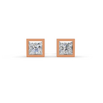 Load image into Gallery viewer, Princess Cut Real Moissanite Bezel Set Solitaire Stud Earrings Screw Back 14K Gold Plated