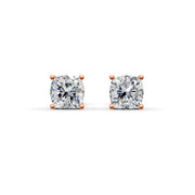 Cushion Cut Real Moissanite 4 Prong Solitaire Stud Earrings Screw Back 14K Gold Plated