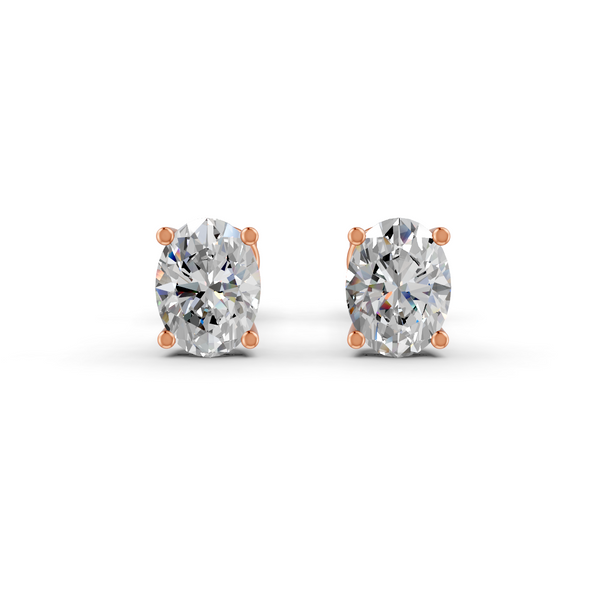 Oval Cut Real Moissanite 4 Prong Solitaire Stud Earrings Screw Back 14K Gold Plated