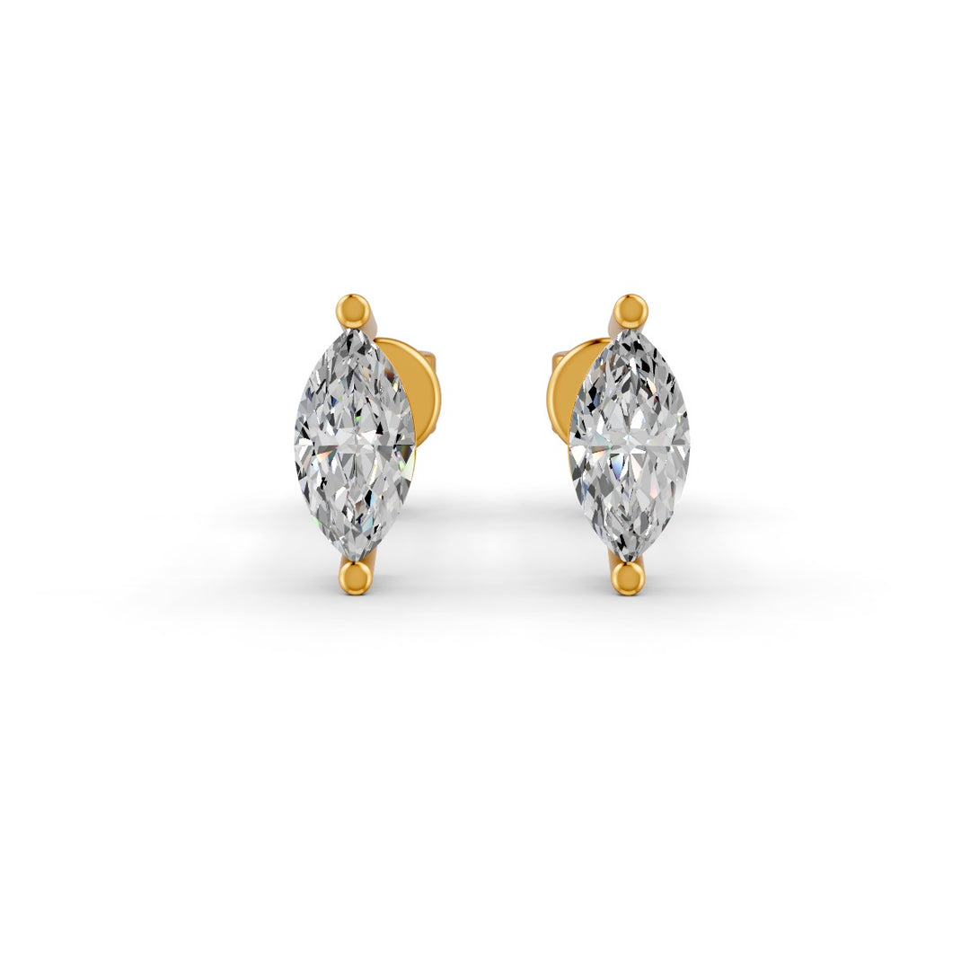 Marquise Cut Real Moissanite 2 Prong Solitaire Stud Earrings Screw Back 14K Gold Plated