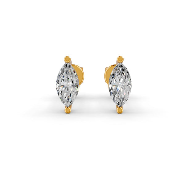 Marquise Cut Real Moissanite 2 Prong Solitaire Stud Earrings Screw Back 14K Gold Plated