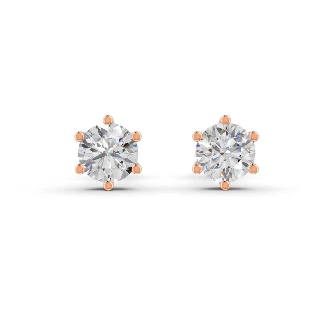 Round Cut Real Moissanite 6 Prong Solitaire Stud Earrings 14K Gold Plated