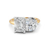 4 Ct Emerald & Round Cut Real Moissanite Toi Et Moi Ring 14K Yellow Gold Plated