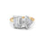 4.17 Ct Emerald & Asscher Cut Real Moissanite Toi Et Moi Ring 14K Yellow Gold Plated